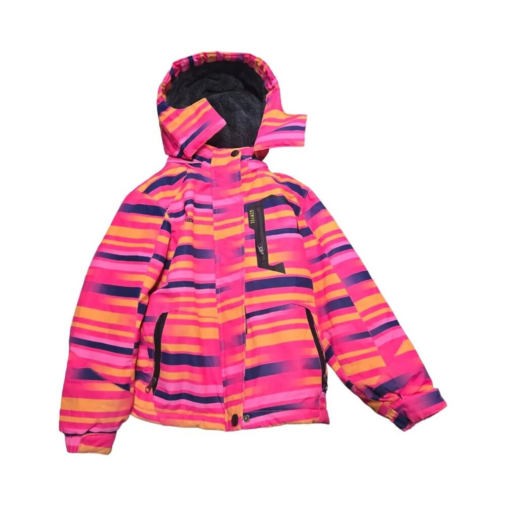 GEMYSE Girls Ski Jacket XL 14/16 Pink Striped Waterproof Winter Coat